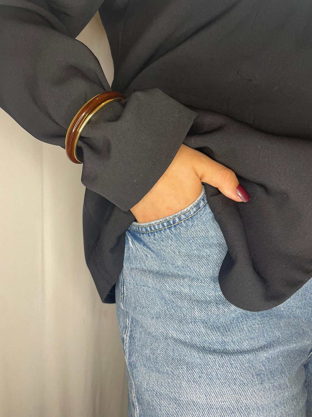 Trio Bracelets Joncs Résine Ambré et Acier Doré