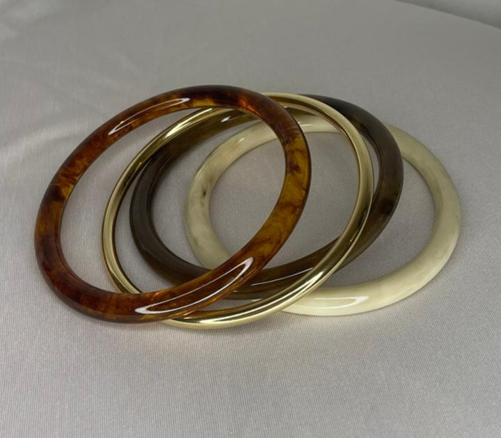 Lot 4 Bracelets Joncs Résine et Acier Doré Assortis