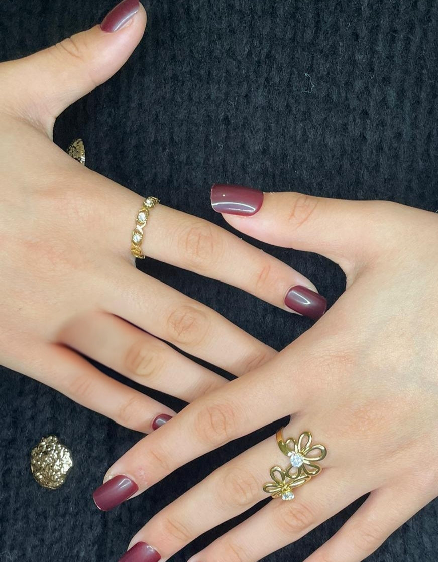 Bague Dorée Ajourée Strass Ajustable-Acier Inoxydable