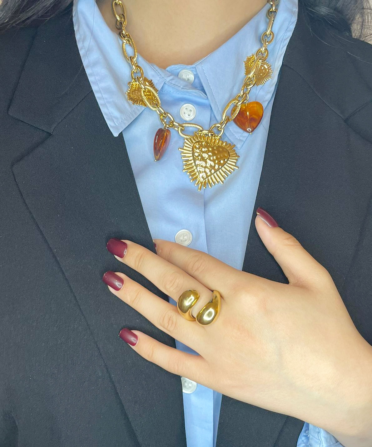 Bague Dorée Double Bombé Ajustable- Acier Inoxydable