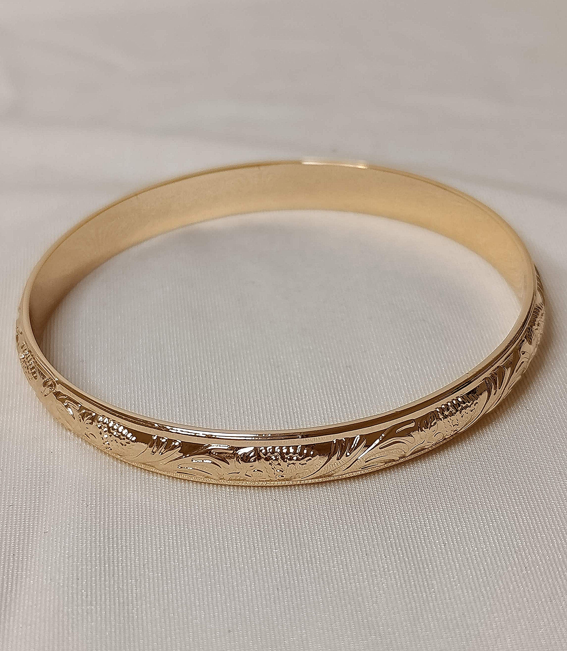 Bracelet Jonc Doré Fin Gravé Floral