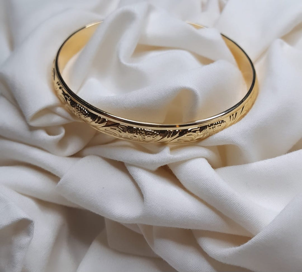 Bracelet Jonc Doré Fin Gravé Floral