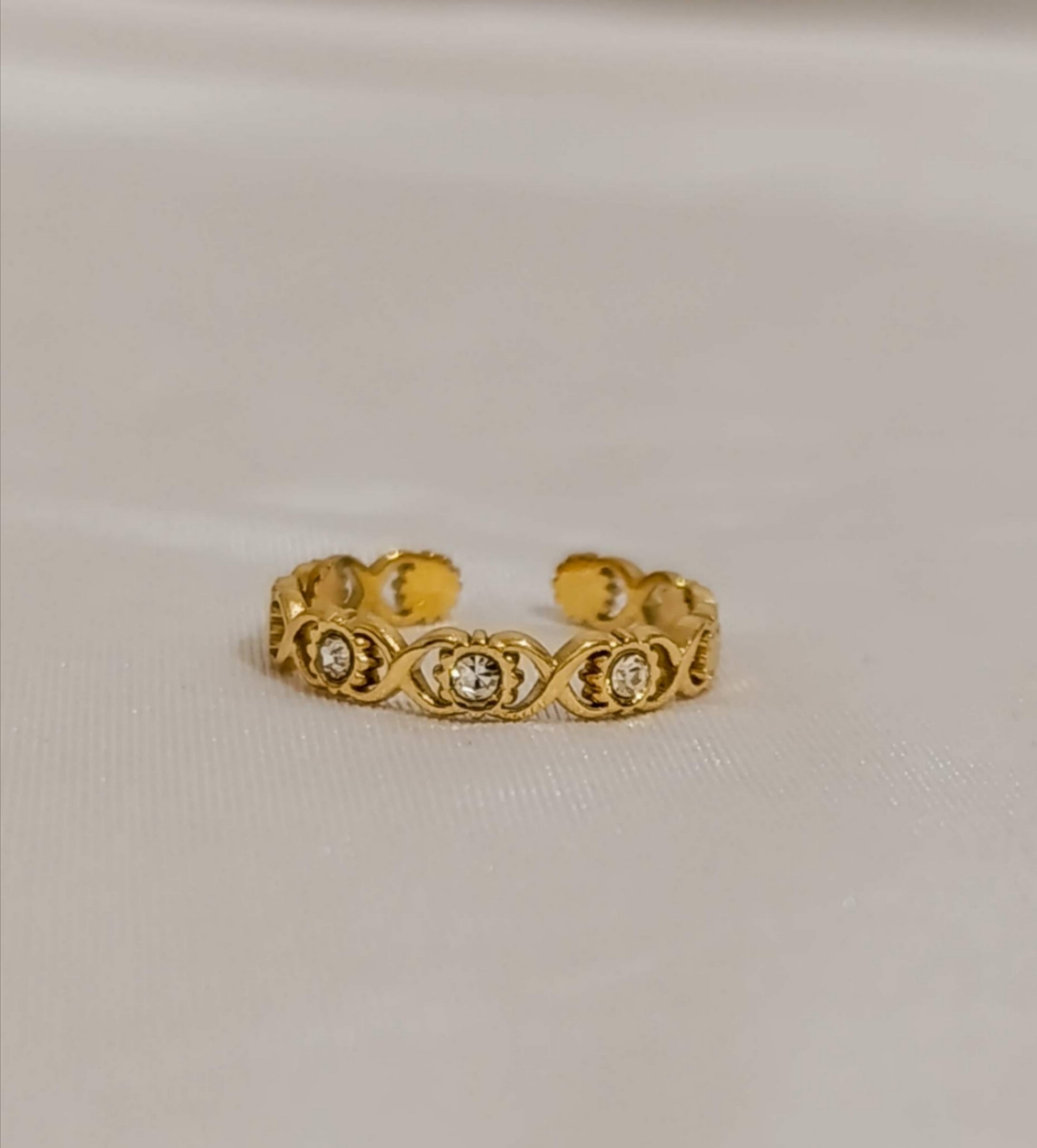 Bague Dorée Ajourée Strass Ajustable-Acier Inoxydable