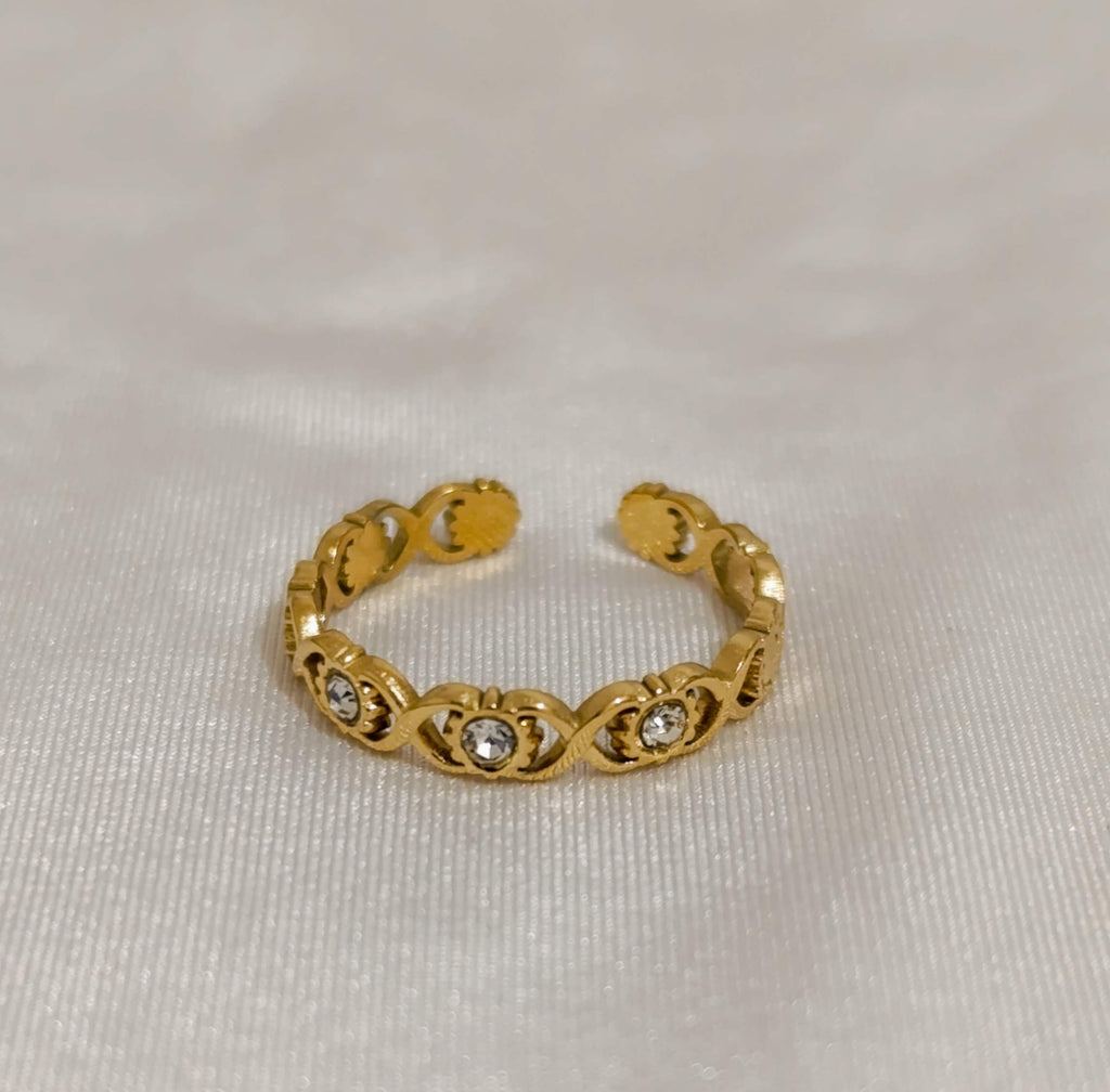 Bague Dorée Ajourée Strass Ajustable-Acier Inoxydable