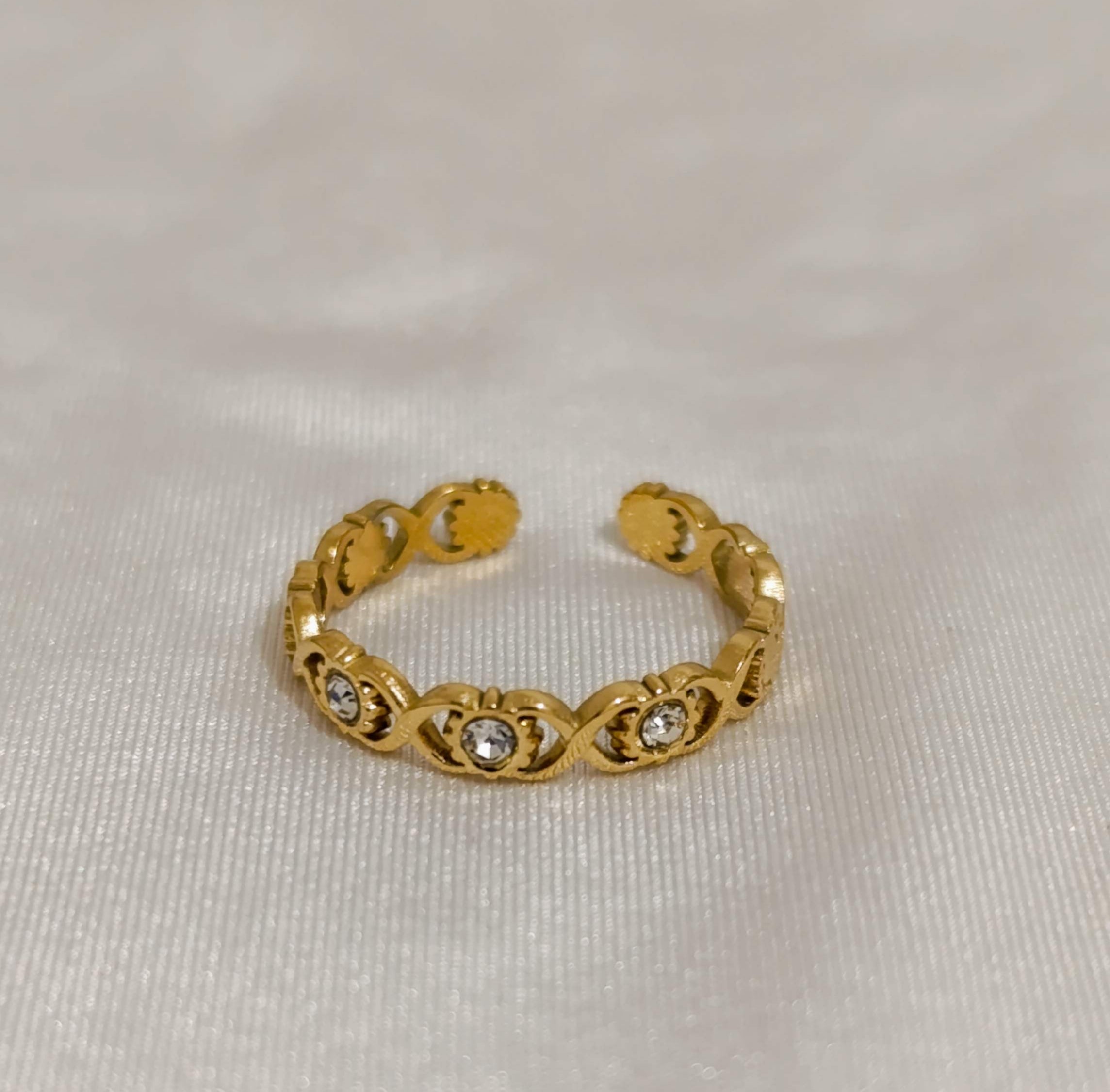 Bague Dorée Ajourée Strass Ajustable-Acier Inoxydable