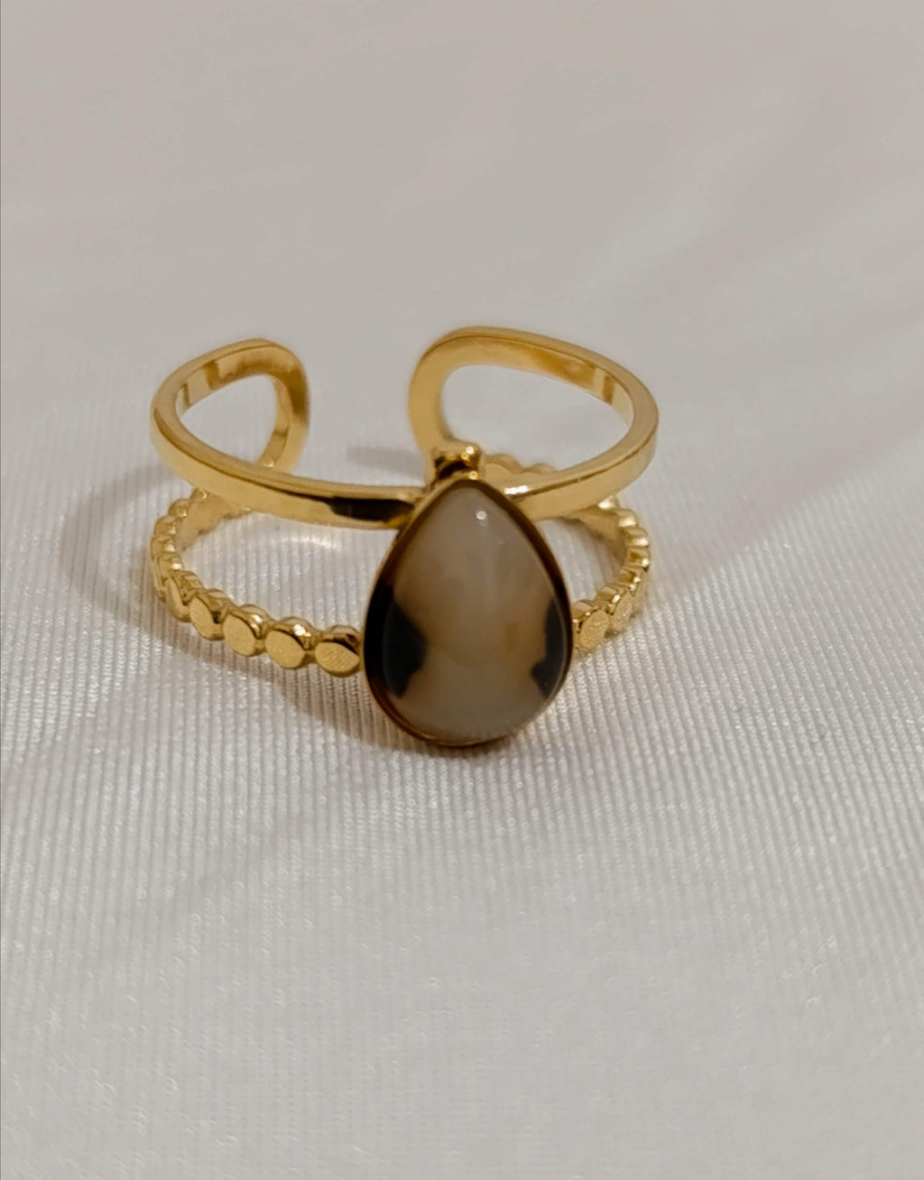 Bague Dorée Double Anneau Motif Léopard Chaîne-Acier Inoxydable