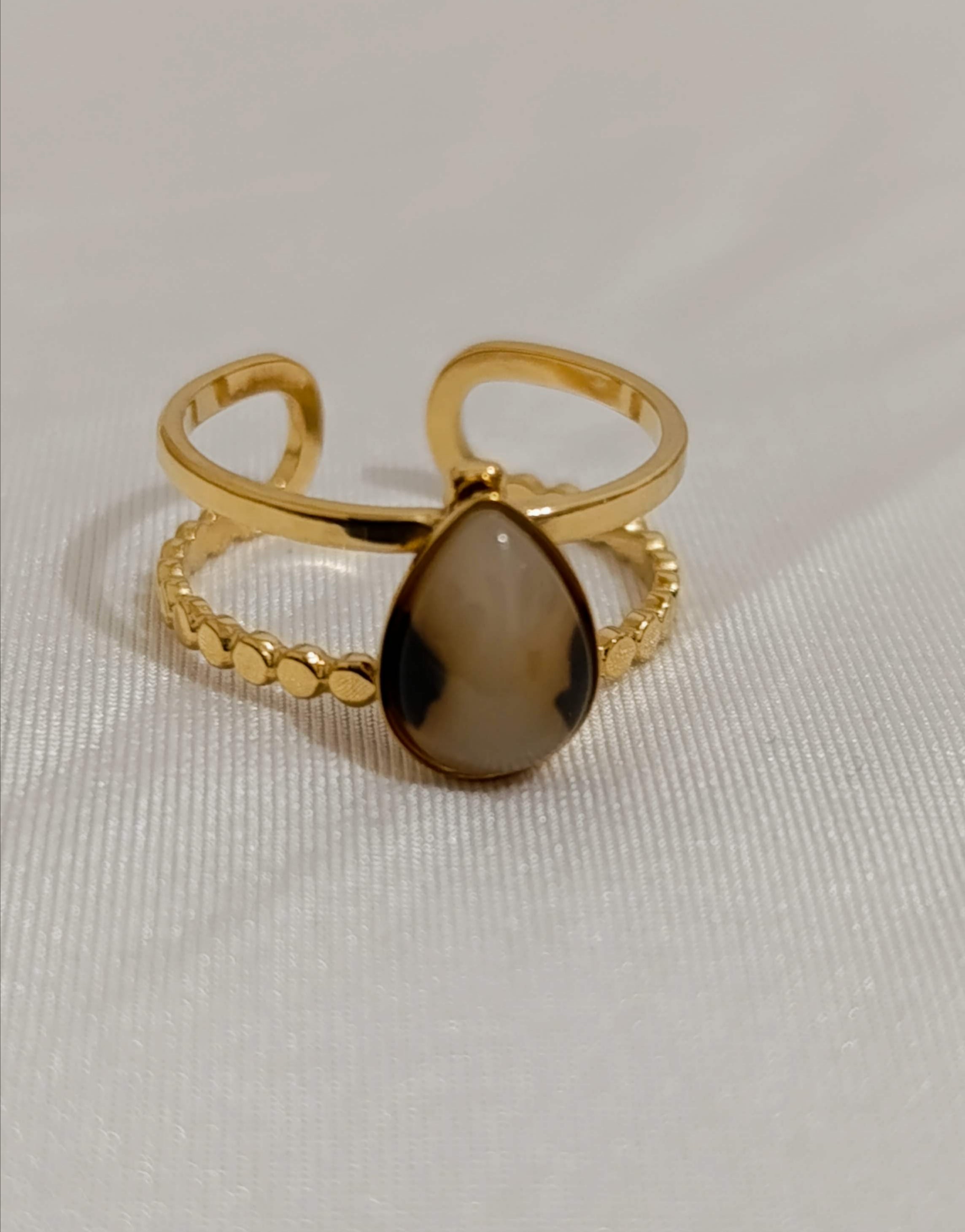 Bague Dorée Double Anneau Motif Léopard Chaîne-Acier Inoxydable