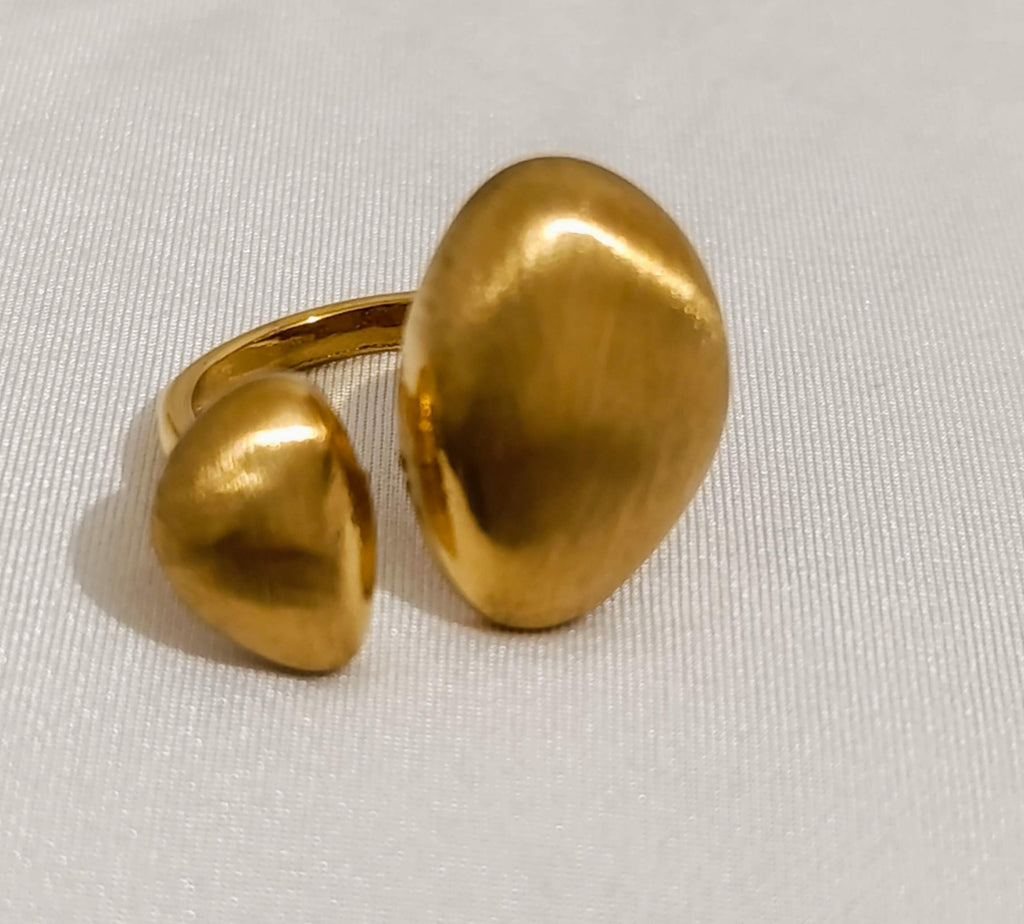 Bague Dorée Double Ovale Brossée Ajustable- Acier Inoxydable