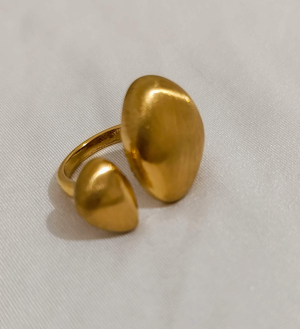 Bague Dorée Double Ovale Brossée Ajustable- Acier Inoxydable