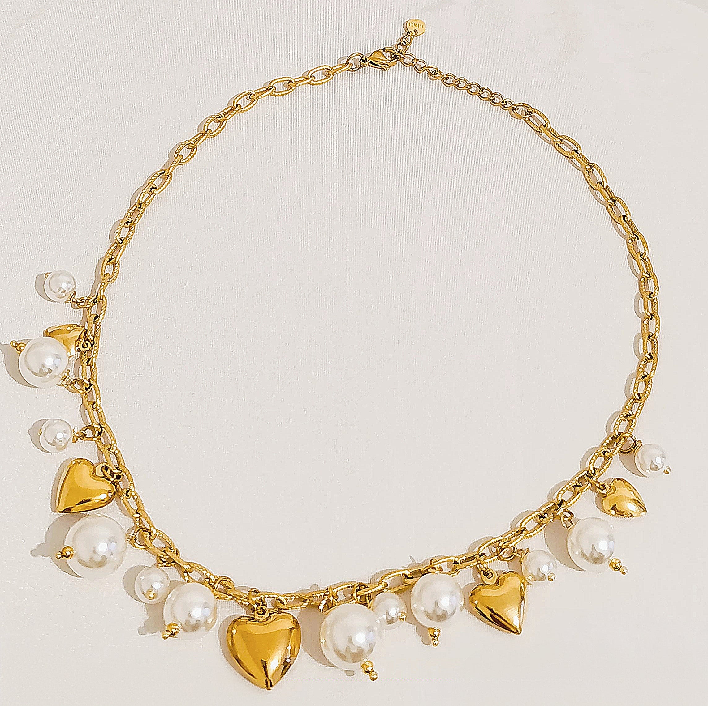 Collier Doré Cœurs Perles Nacrées- Acier Inoxydable