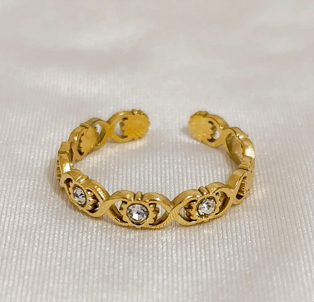 Bague Dorée Ajouré Ajustable Strass Cristal- Acier Inoxydable